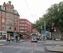 Tram stop looking north, showing tram only signs