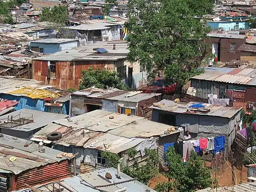 Shanty town housing in Soweto, South Africa