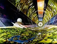 Artificial gravity can be created by spinning a space colony.