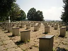 Marble posts with names of the fallen soldiers (in image description there are names of the fallen soldiers)