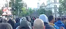 Demonstrators in the Kneza Miloša Street on 12 May 2023