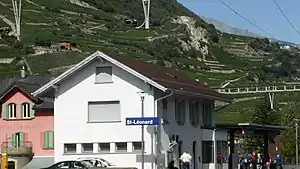 Two-story building with gabled roof