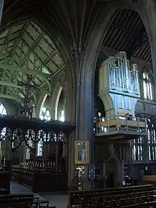 Interior view looking south east from the north aisle with the organ by Marcussen & Søn