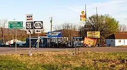 The intersection of U.S. Route 127, Kentucky Route 1076 and Tennessee State Route 111 in Static, as seen from the Kentucky side prior to 2011