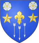 A fleur-de-lys between two mullets in fess