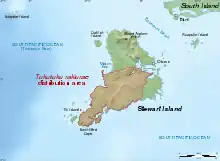 Distribution map of Tukutuku rakiurae in Stewart Island.