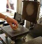 A waffle iron used to make stroopwafels in Nijmegen