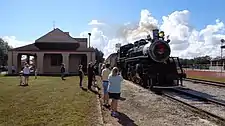 A Sugar Express excursion train arriving at the depot museum