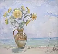 "Sunflowers on the beach" - oil on canvas