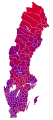 Votes by municipality as a scale from red/Left-wing bloc to blue/Centre-right bloc.