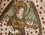 Angel with nyckelharpa, fresco in the church at Tolfa, Tierp Municipality, Uppland, Sweden. Unknown painter, 1503.