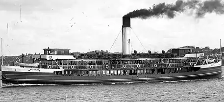 With extended wheelhouses and original open upper decks, ca 1930