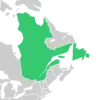 Map of Symphyotrichum × subgeminatum recorded occurrences: Newfoundland and Québec (Canada).