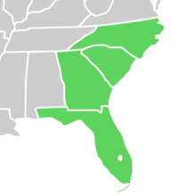 Symphyotrichum simmondsii distribution map: US — Florida, Georgia, North Carolina, and South Carolina.