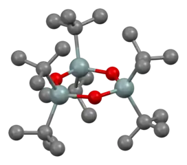 Ball-and-stick model for (((CH3)3C)2SnO)3.