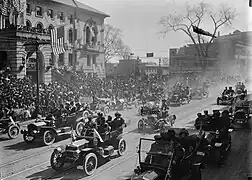 "President Taft and Governor Draper passing Worcester City Hall, April 3, 1910"