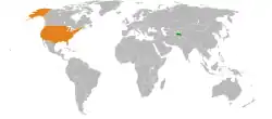 Map indicating locations of Tajikistan and USA