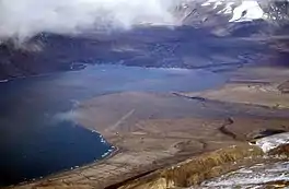 Aerial view of Tanquary Fiord with Tanquary Fiord Airport on the right