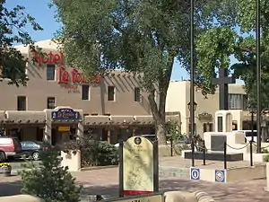 Taos Plaza and La Fonda Hotel, part of which was once the Bent and St. Vrain Store