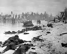 Tarawa beach, where the graphic footage of American corpses was filmed.