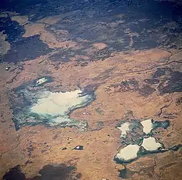 Satellite photo of Lakes Tarrabool, Corella, and Sylvester