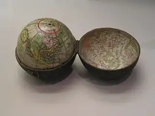 A 1716 pocket terrestrial globe with celestial globe case.