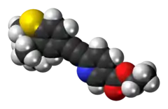 Space-filling model of the tazarotene molecule