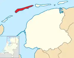 Highlighted position of Terschelling in a municipal map of Friesland