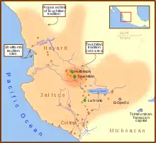 Map showing the extent of the Teuchitlán culture