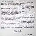 The Book of Honor, Camilo José Cela’s original handwriting testimonial