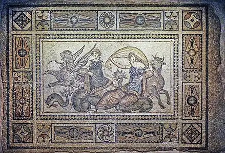 Europa velificans, "her fluttering tunic… in the breeze" (mosaic, Zeugma Mosaic Museum)