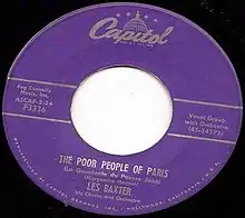 "The Poor People of Paris" by Les Baxter & His Orchestra on Capitol 3336