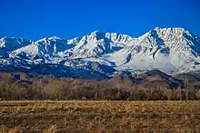 Snow-covered Sierra Nevada Mountain Range viewed from Bishop, CA