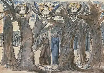 William Blake, c. 1824–27, The Wood of the Self-Murderers: The Harpies and the Suicides, Tate