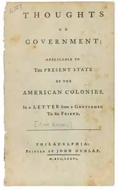 title page of Adam's pamphlet