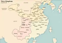 The territories of Wu (in light greenish grey), as of 262 A.D.