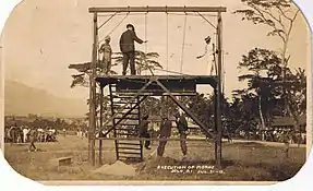 Three Moro rebels being hanged in Jolo, 21 July 1911