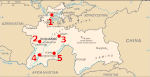 The most important cities involved in the conflict. 1) Khujand 2) Dushanbe 3) Gharm 4) Qurghonteppa 5) Kulob