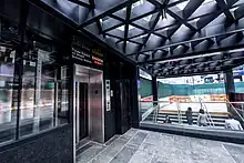 An elevator at the Times Square–42nd Street station complex