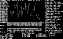 a greyscale graph with multiple, jagged peaks and troughs and an overall descending pattern, set amidst complex virtual instrumentation