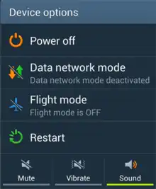 Image 57"Device options" menu of Samsung Mobile's TouchWiz user interface as of 2013, accessed by holding the power button for a second (from Smartphone)