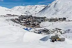 Town of Val Claret from the top of the downhill slalom run