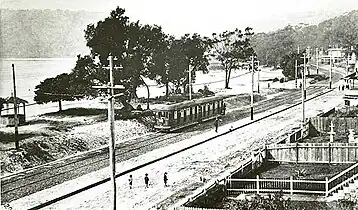 Tram travelling along The Esplanade, Balmoral, 29 May 1922