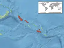 Map showing the geographic distribution of Tribolonotus blanchardi