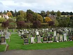 Troqueer Cemetery (South) View from the upper path of Troqueer Cemetery (S) across the River Nith