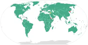 Color-coded world map of ratifiers signatories, and others in the United Nations Convention against Corruption