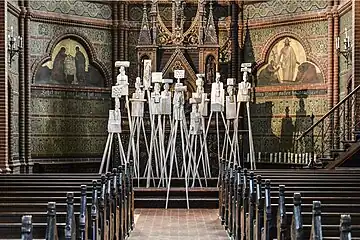 Choir, with a temporary art exhibit