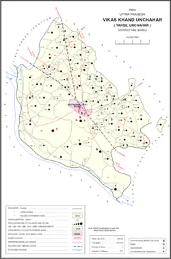 Map showing Bhagipur (#211) in Unchahar CD block