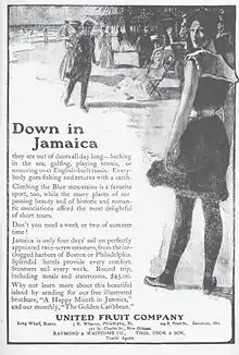 Image 9A 1906 advertisement in the Montreal Medical Journal, showing the United Fruit Company selling trips to Jamaica. (from History of the Caribbean)