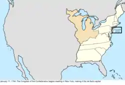 Map of the change to the United States in central North America on January 11, 1785